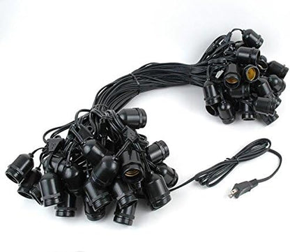 100 Foot S14 Edison Outdoor String Lights – Suspended - Commercial Grade - Backyard Garden Gazebo – Cafe Market String Lights – Vintage Patio String Lights – Black Wire - 50 S14 LED Bulbs