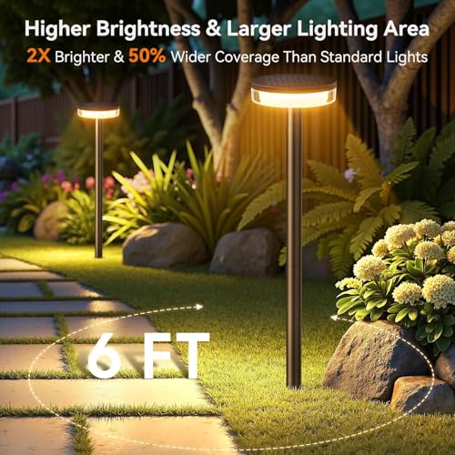 LETMY Solar Pathway Lights Outdoor, 4 Pack 2X Brighter Solar Lights Outdoor Waterproof, Taller Pathway Light with Larger Panel, Auto On/Off Up to 12Hrs Driveway Light for Yard Outside Patio Path Lawn