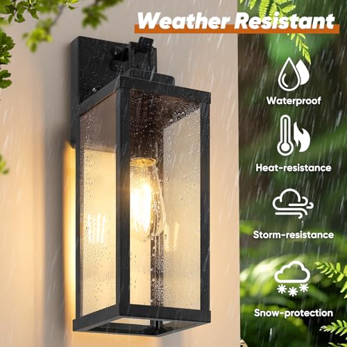 BesLowe 2-Pack 16” Upgraded Motion Sensor Outdoor Wall Lights, Black
