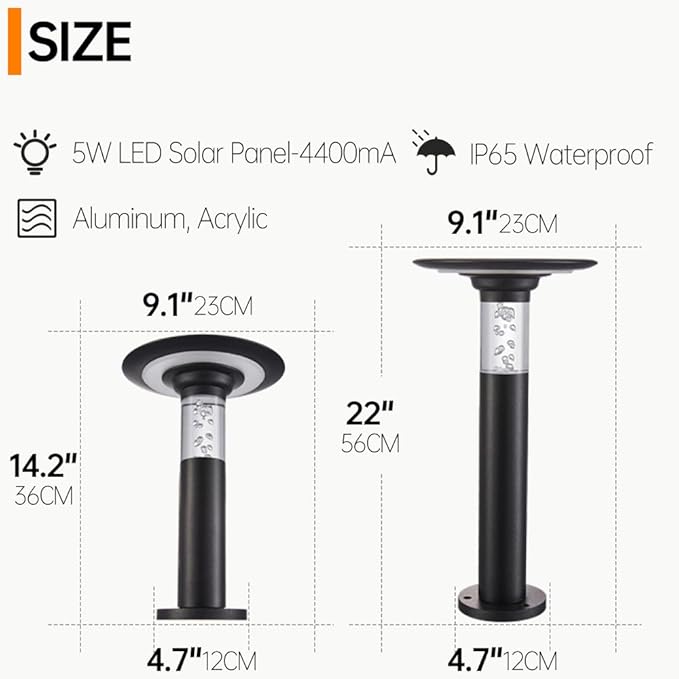 Solar LED Pathway Light Auto On/Off Landscape Lighting Die-cast Aluminum Rustproof Garden Path Light Outdoor IP65 Waterproof Solar Bollard Lights for Yard Doorway Patio Balcony