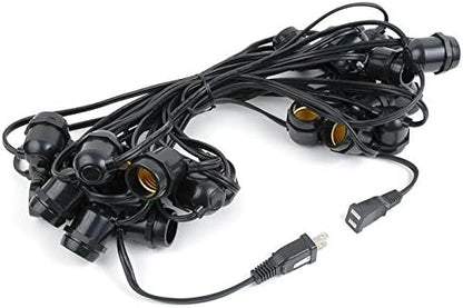 Novelty Lights 37.5 Feet, 25 in-Line E26 Sockets, S14 String Light Set with Clear Incandescent Bulbs, Heavy Duty Black Wire Patio Lights, Weather Resistant, End-to-End Connectable