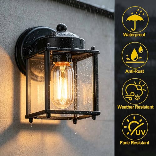 MICSIU 4.25" Wide Small Outdoor Porch Light, Black Farmhouse Wall Lantern