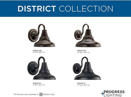 Progress Lighting P5623-20 District Collection 1-Light Farmhouse Outdoor Wall Lantern Light, Antique Bronze, 12" W x 10-1/2" H