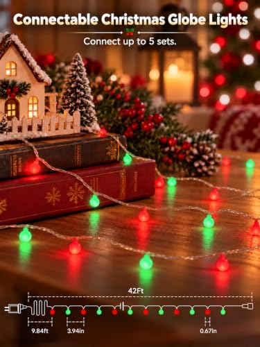 Connectable 100LED 43FT Red and Green Christmas String Lights Indoor