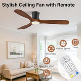 52Inch Wood Low Profile Ceiling Fans with Lights Remote,Flush Mount,Outdoor