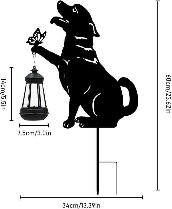 Black Dog Christmas Decorations Outdoor - Solar Lights Outdoor Garden Decor Stake with Butterfly Decorative Metal | Lumora