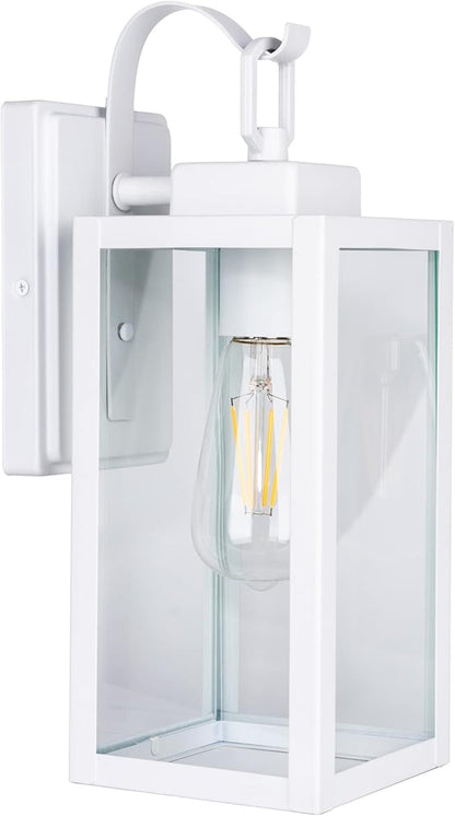 GRUENLICH Dusk to Dawn Outdoor Wall Lantern, Wall Sconce for Porch Lighting Fixture, E26 Base Max 60W, Metal Housing Plus Glass, White Finish, Bulb Not Included, 1-Pack