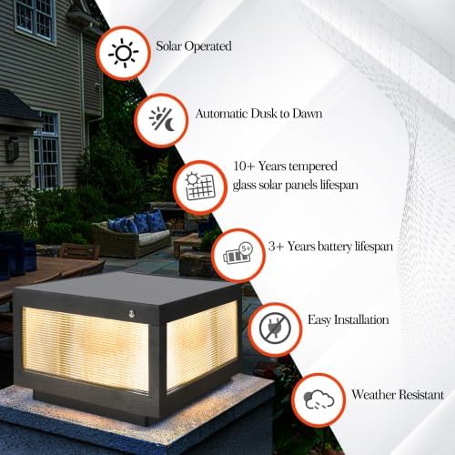 12" Black Solar Powered LED Post Cap Light, Modern Outdoor LED Fence Light for Pathways, Decks, and Patios (1-Pack) | Lumora