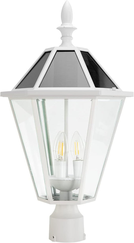 LUTEC LED Post Solar Light Outdoor,Dusk to Dawn Vintage Street Lights, 300LM, 2700K,Cast Aluminum Solar Pole Lights for Garden Pathway Yard Exterior - White (Base Not Included)