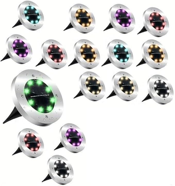 New Solar Garden Path Light (16/8/4/2), Suitable for Villa Outdoor Areas, terraces, lawns, Christmas Decorations, Gardens - IP55 Waterproof (16 Pieces/Color Light)