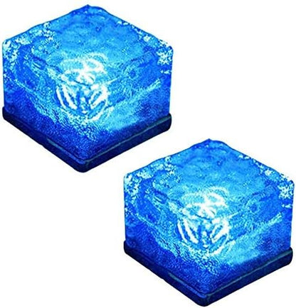 2 Pack Solar Path Ice Cube Lights Outdoor, Waterproof Garden Glass Path Light Solar Ice Light Crystal Brick Landscape Light (Blue)