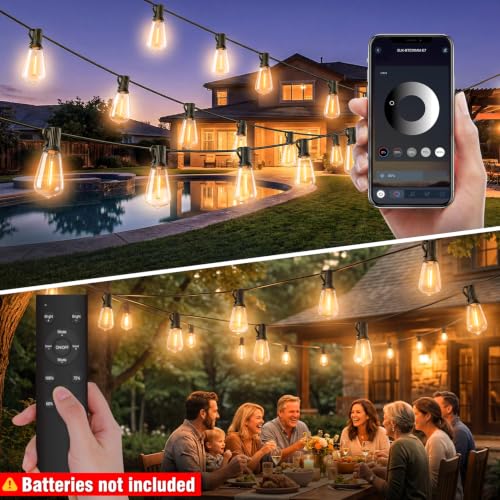 200FT Plug-in String Lights, 60 ST38 Bulbs, Bluetooth & Remote, 2700K