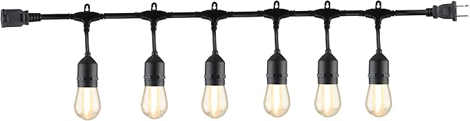 Outdoor Commercial Shatterproof LED String Light – 6 Bulbs, Plug-in, Weather-Resistant, Warm White, Energy-Efficient (12FT)