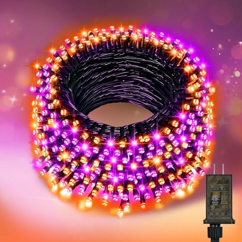 400FT Purple and Orange Halloween String Lights with Remote, Green Wire LED Mini Lights, 8 Modes, Timer, Plug-in Indoor Outdoor Lights for Large Trees, Fences, Yard, Fall and Thanksgiving Decor