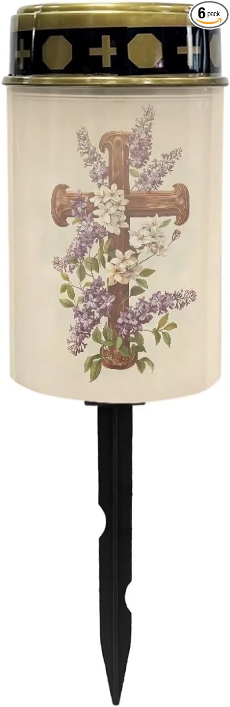 Cross Floral Solar Pathway Lights Outdoor Waterproof Garden Solar Lights Solar Cemetery Lights for Grave Weather Resistant Memorial Garden Stake Cross Lights for Grave