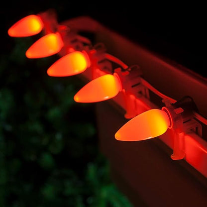 Wintergreen Lighting C9 OptiCore LED Commercial Outdoor Christmas Lights – Heavy Duty String Lights; Wedding Lights; White Wire (25 Lights, 25 Ft, Amber/Orange Smooth/Opaque)