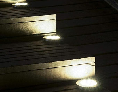 Solar In-Ground Lights Outdoor 8 LED Disk Light Solar Powered Landscape Path Lights for Garden Lawn Yard Patio Pool Patio Deck Driveway Walkway Pathway,Silver Finish,4 Pack (Warm White)
