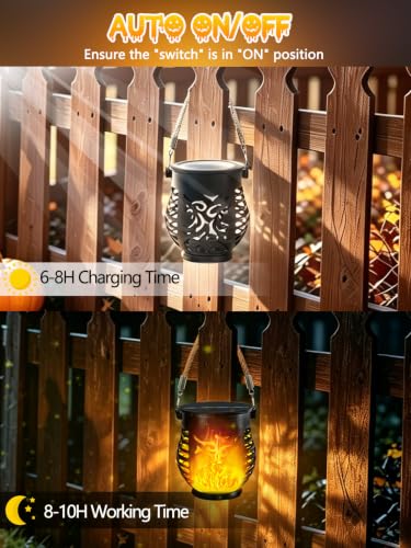 6 Pack Solar Lanterns Outdoor Waterproof Halloween Hanging Flame Lights