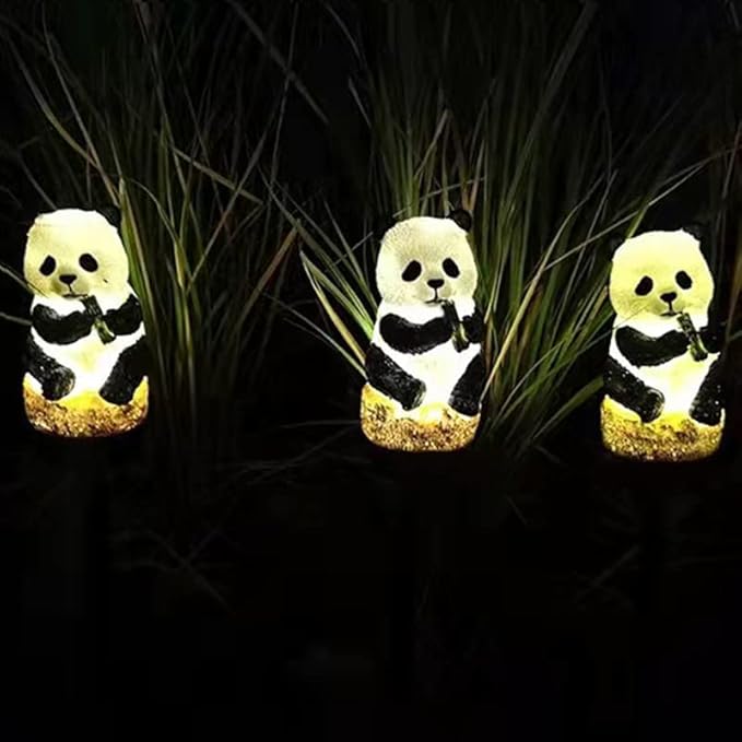 PRTECY 2Pcs Panda Solar Garden Stake Lights Outdoor Waterproof Resin Panda Solar LED Light with Stake Cute Figurine Pandas Sculpture Ornaments for Garden Lawn Patio Yard Decor