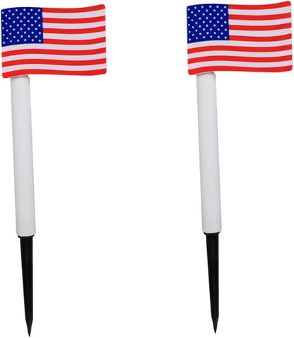2pcs Solar LED Flag Garden Lights, Outdoor Pathway Ground Plug Lamps for Independence Day Decoration Random Color