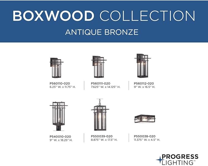 Progress Lighting Boxwood Collection 1-Light Clear Seeded Glass Craftsman Outdoor Medium Wall Lantern Light Antique Bronze , 14.13x7.63x7.63