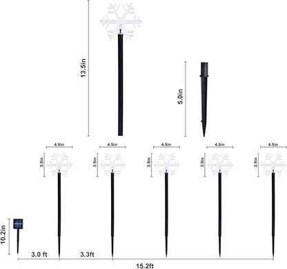 BRIGHTDECK Snowflake Solar Christmas Decorations Outdoor, 5 Pack LED Christmas Pathway Lights, Waterproof Snowflake Pathway Lights, Stake Lights for Christmas Garden Decor（Cold White）