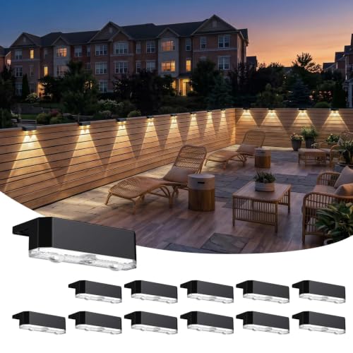 12 Pack Solar Fence Lights Outdoor, Deck Light Solar Powered, IP65 Waterproof Led Riling Solar Lights for Outside Step Yard, Warm White