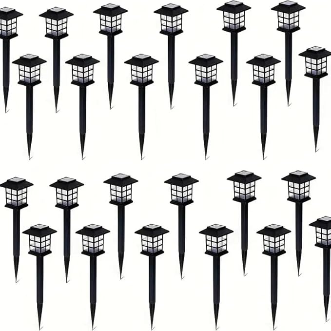 6 Sets, 12 Sets, 24 Sets of Outdoor Solar Lights, IP44 Waterproof, Suitable for Path and Patio Decoration, Available in Both White Light and Warm Light Options. (White Light 24)