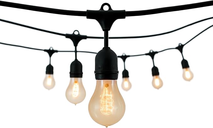 Ciata 48-Foot Indoor Outdoor String Light Set with 15 A19 Edison Bulbs, Dimmable Nostalgic Incandescent Lights, E26 Base, 25W Amber Glow, Wet Rated for Patio, Cafe, Wedding
