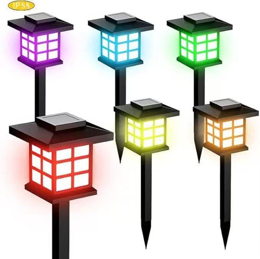 Solar Outdoor Path Lights, IP55Waterproof LED Landscape Garden Lights, Black Grid Design, 15.7 Inch Height,700mA Battery (Multi-Light Color Change, 6 Packs)