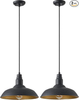 2 Pack Farmhouse Pendant Light for Kitchen, 14in Large Industrial Hanging Lights with Brass Interior, Indoor and | Lumora