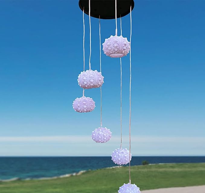 Solar Sea Urchin Wind Chime Light 6 LEDs Colorful Color Changing Outdoor Decorative Solar Hanging Light Painted Marine LED Lights for Garden Walkway Patio Yard, 1 Pack