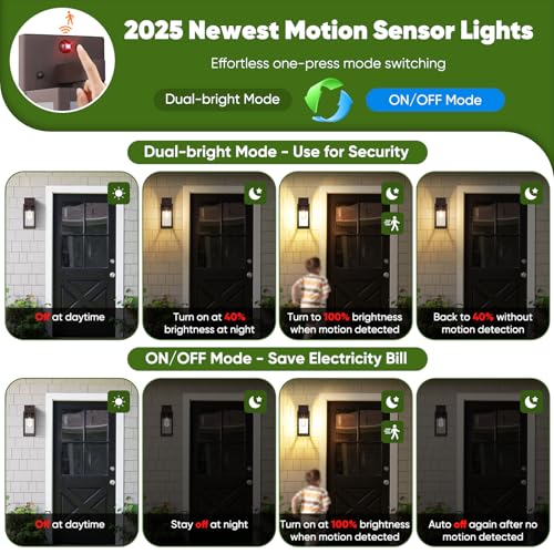 BesLowe 2-Pack 13” Upgraded Motion Sensor Outdoor Wall Lights, Brown