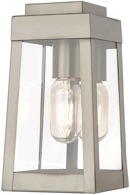 Livex Lighting 20851-91 Oslo - 9.5" One Light Outdoor Wall Lantern, Brushed Nickel Finish with Clear Glass,Silver