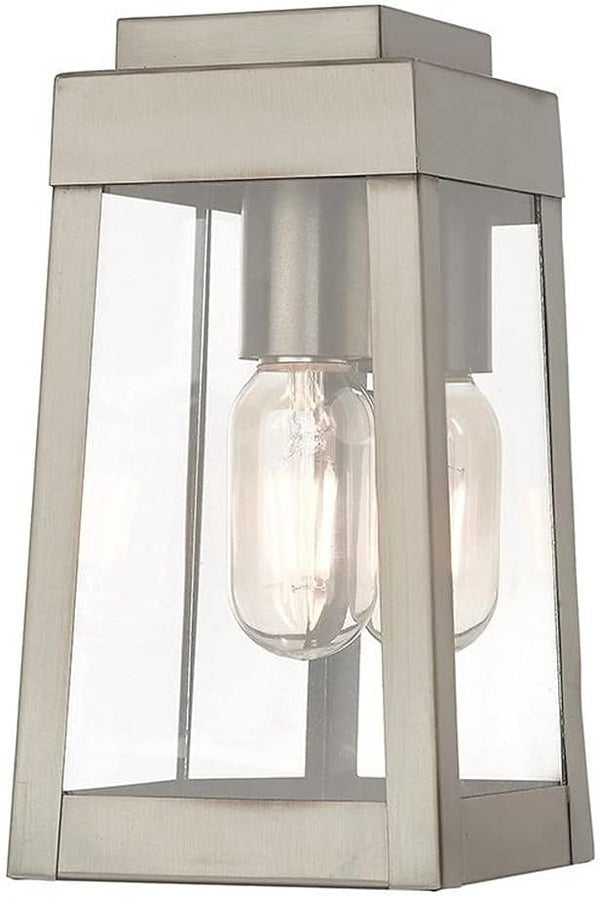 Livex Lighting 20851-91 Oslo - 9.5" One Light Outdoor Wall Lantern, Brushed Nickel Finish with Clear Glass,Silver | Lumora