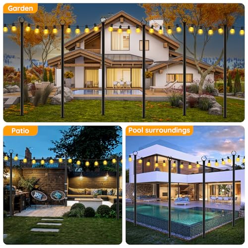 AHRLHR 4 Pack String Light Poles,Poles for Outdoor String lights10 Ft Metal Poles with Fork for Outdoor String Lights,Outdoor Light Poles with Fork,Patio,Deck,Backyard