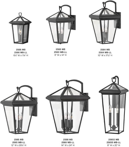 Hinkley Alford Place 2560MB-LL Medium Outdoor LED Wall Mount Lantern - Die Cast Aluminum Frame, Sealed Clear Glass, Dimmable - Museum Black