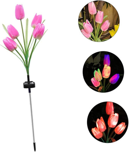 DOITOOL Lawn Solar Lamp Light Lamp Decoration Powered Decorative Tulip for Outdoor Solar Ornament Yard Creative Garden