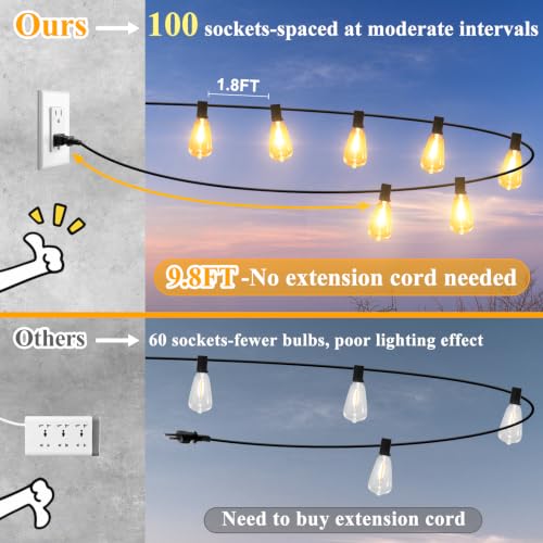 Brightever 200FT Outdoor String Lights 104 Bulbs, 2200K Amber Lights