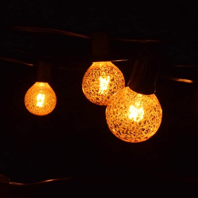 Hometown Evolution, Inc. Gold Outdoor Patio String Lights (25 Foot, G50 Gold 2" Bulbs - Black Wire) | Lumora