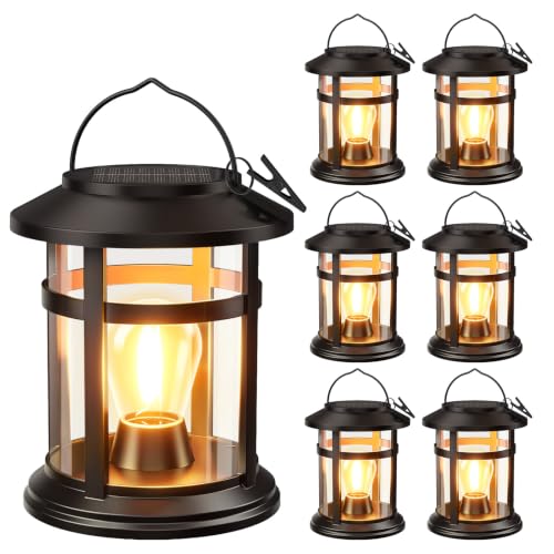 Solar Lantern Outdoor Waterproof, 6 Pack Bright Hanging Solar Lights for Outside Decorative, Upgraded Solar Powered Lanterns LED Lighting for Garden Patio Porch Decor Gifts