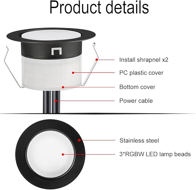 FVTLED Low Voltage Recessed RGBW Deck Light, 50pcs Φ1.22 RGB & Warm White Stainless Steel Waterproof Outdoor Step | Lumora