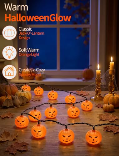 Abeja Halloween Pumpkin String Lights, 8.5FT 10 LED Jack-O-Lantern Lights