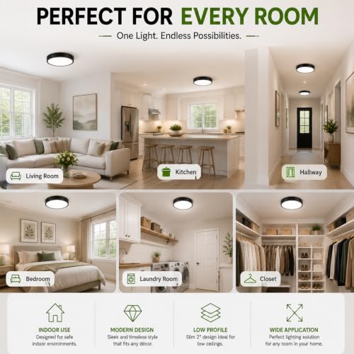 2-Pack 13Inch Black Ceiling Light , 3CCT Dim LED Flush Mount Ceiling Light
