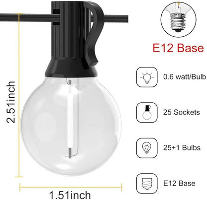 50FT Outdoor String Lights, 25+1 LED Plastic G40 Bulbs,Shatterproof & Connectable Patio Lights, Waterproof Hanging String Lights for Backyard, Bistro, Porch, Deck, Balcony,2700K Warm White