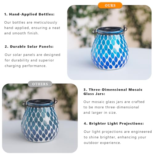 Starsoul Solar Lanterns Outdoor Waterproof, Elegant Blue Glass Mosaic Solar Lantern, Solar Hanging Lights Outside Patio Porch Yard Decor