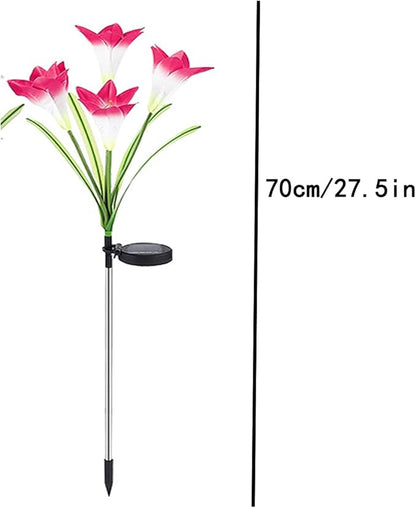 Lxcom Lighting Solar Path Light 4 Pcs Artificial Lily Flowers Waterproof Solar Garden Light Decorative Outdoor Lights Solar Lights Outdoor Garden for Patio Garden Yard Pathway, 4 Pack(Red)