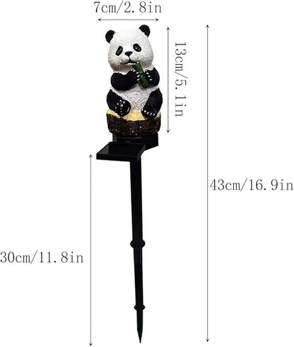 PRTECY 2Pcs Panda Solar Garden Stake Lights Outdoor Waterproof Resin Panda Solar LED Light with Stake Cute Figurine Pandas Sculpture Ornaments for Garden Lawn Patio Yard Decor