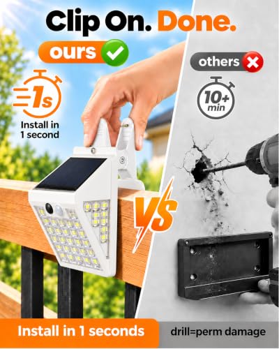 Clip On Solar Lights Outdoor,Motion Sensor Outdoor Lights, 72LEDs 600LM Clip on Solar Fence Lights Outdoor Waterproof LED,Solar Lights for Wall Fence,Deck, Gutter,Camping (2, White)