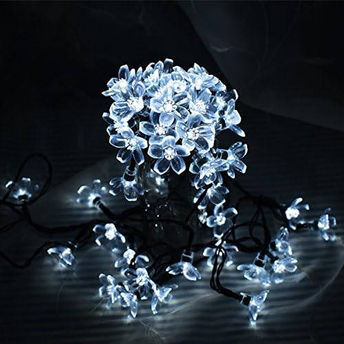Hann® Solar String Lights, 21ft 50 LED Fairy Blossom Flower Christmas Decorative Lighting for Outdoor Home Lawn Garden Wedding Patio Party and Holiday Decorations (50 LED Peach Blossom White)